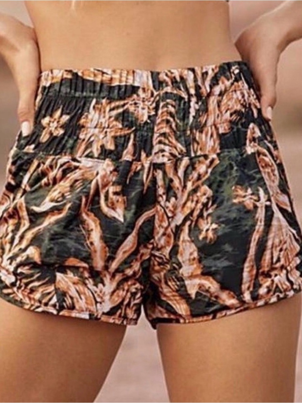 Free People FP Movement Floral Bird Print Lined Running Shorts Back Mesh Pocket